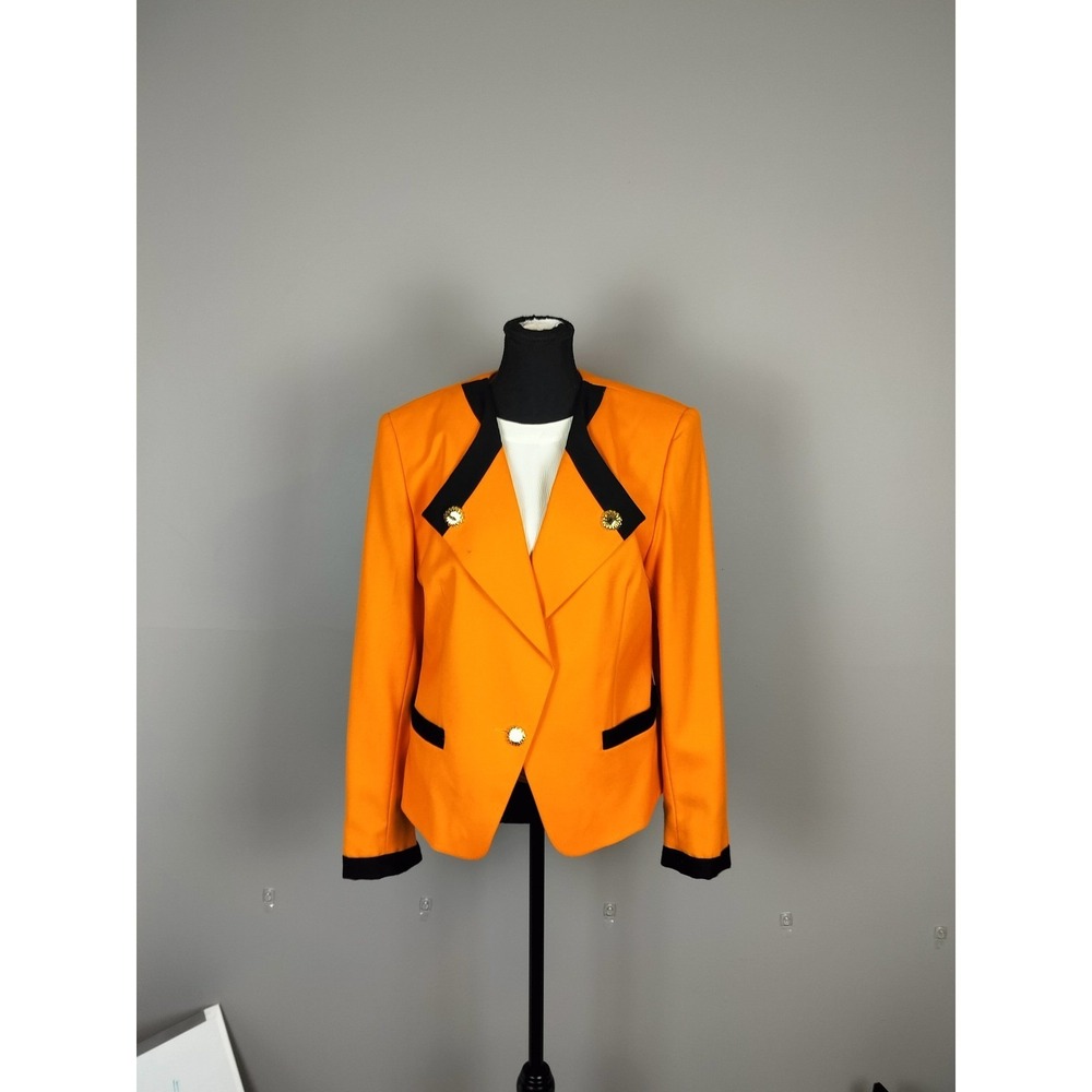 Vintage Jax Virgin Wool Tailored Blazer Size 12 Orange Black Contrast Trim